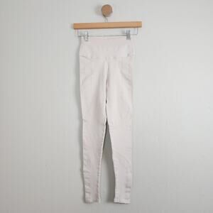 NUX Seamless Ribbed Compression Leggings High Waist Neutral Yoga Pants Cream XS